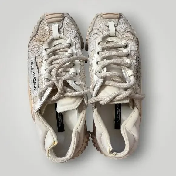 Dolce & Gabbana Lace Sneakers Beige Floral Made in Italy Women’s Size 40 - Picture 8 of 16